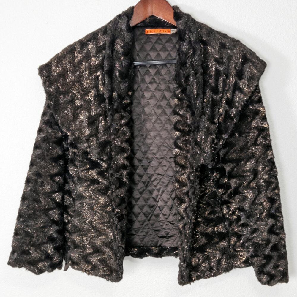 Alice + Olivia Faux Fur Jacket Brown Gold XS Mobwife Euroglam